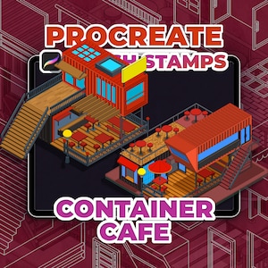 Shipping Container Cafe  90+ Procreate Isometric Brush Stamps | INSTANT DOWNLOAD