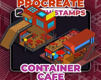 Shipping Container Cafe  90+ Procreate Isometric Brush Stamps | INSTANT DOWNLOAD