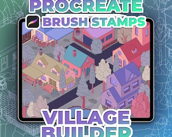 Village Builder 100 Procreate Isometric Brush Stamps - Craft Your Cozy Dream Hamlet | DIGITAL DOWNLOAD