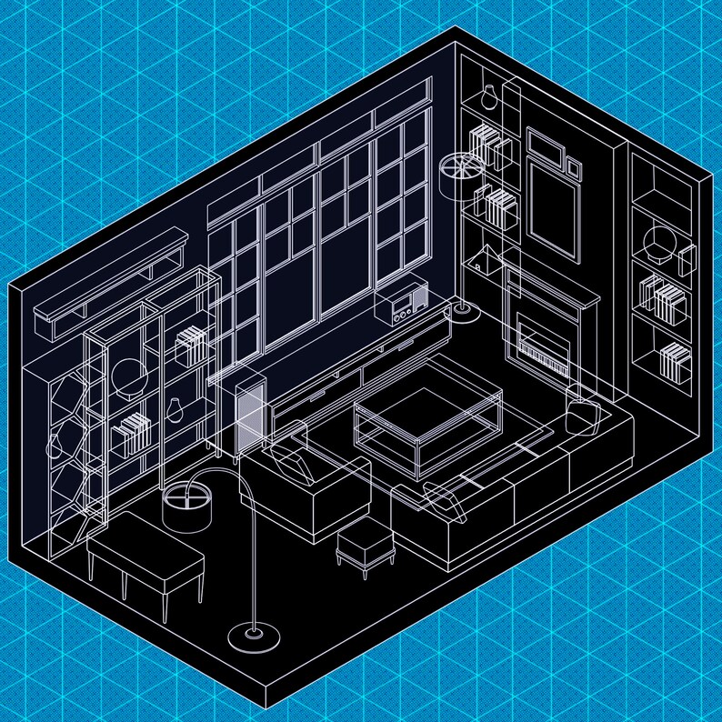 Procreate Isometric Living Room Stamps – 100+ Modern Furniture & Home ...