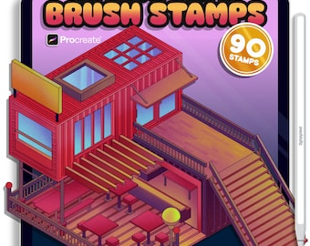 Shipping Container Cafe  90+ Procreate Isometric Brush Stamps | INSTANT DOWNLOAD