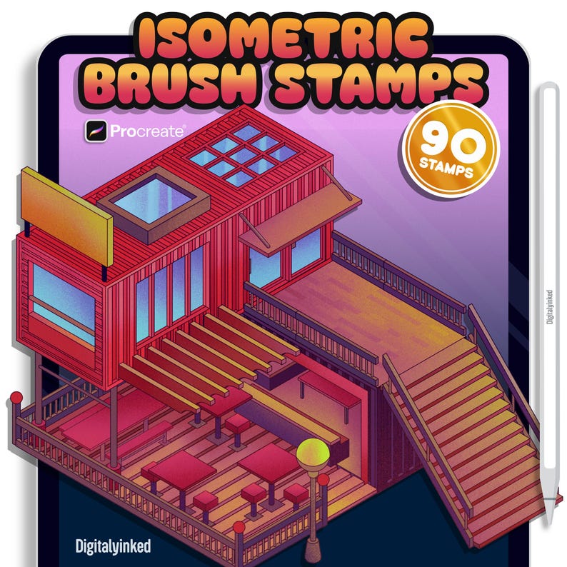 Shipping Container Cafe 90+ Procreate Isometric Brush Stamps | INSTANT ...