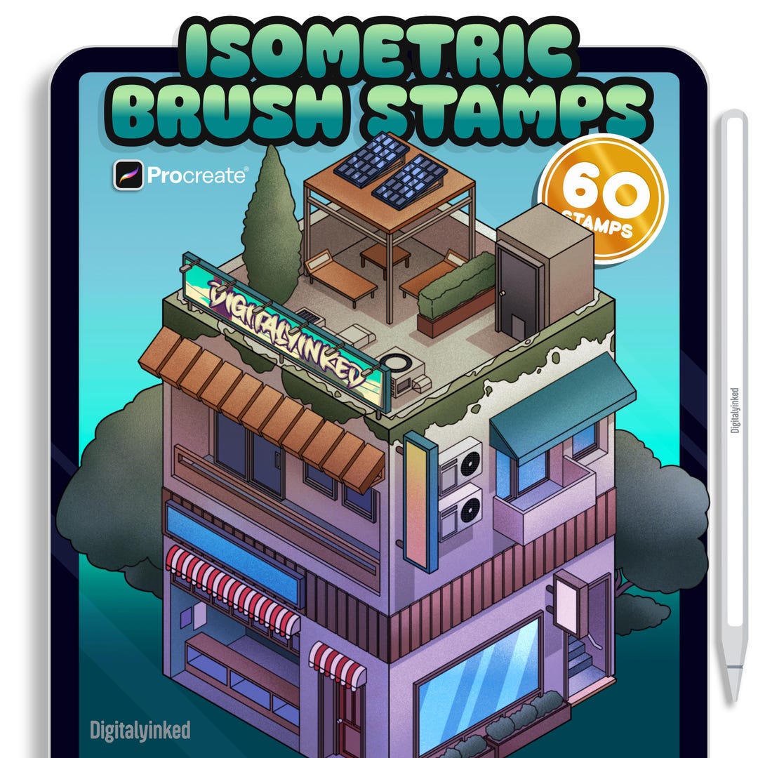 60+ Isometric Building Brush Stamp for Procreate | INSTANT DOWNLOAD - Etsy