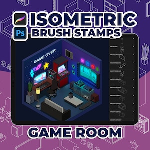 Isometric Game Room Brush Stamp Set: Procreate & Photoshop (Instant Download)