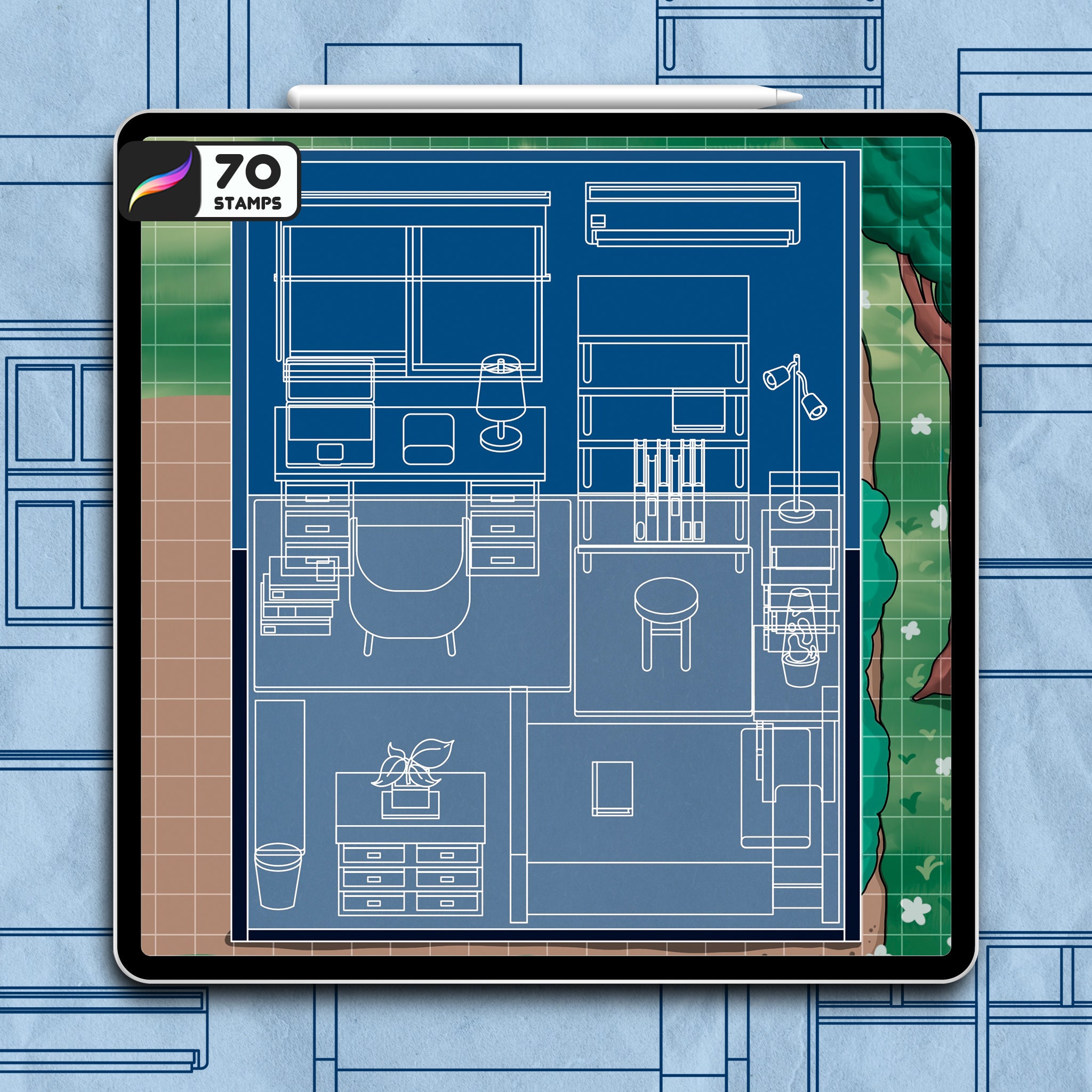 70 Topdown Bedroom Brush Stamps for Procreate Digital Download