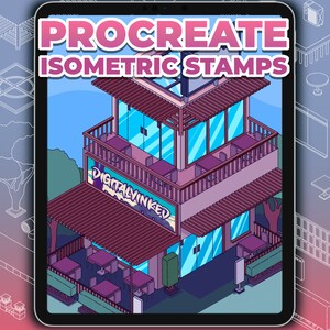 60+ Isometric Restaurant Brush Stamp for Procreate | INSTANT DOWNLOAD
