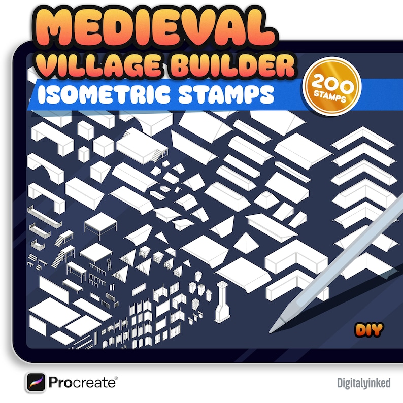 Isometric Medieval Village Builder Procreate Brush Stamps | DIGITAL ...