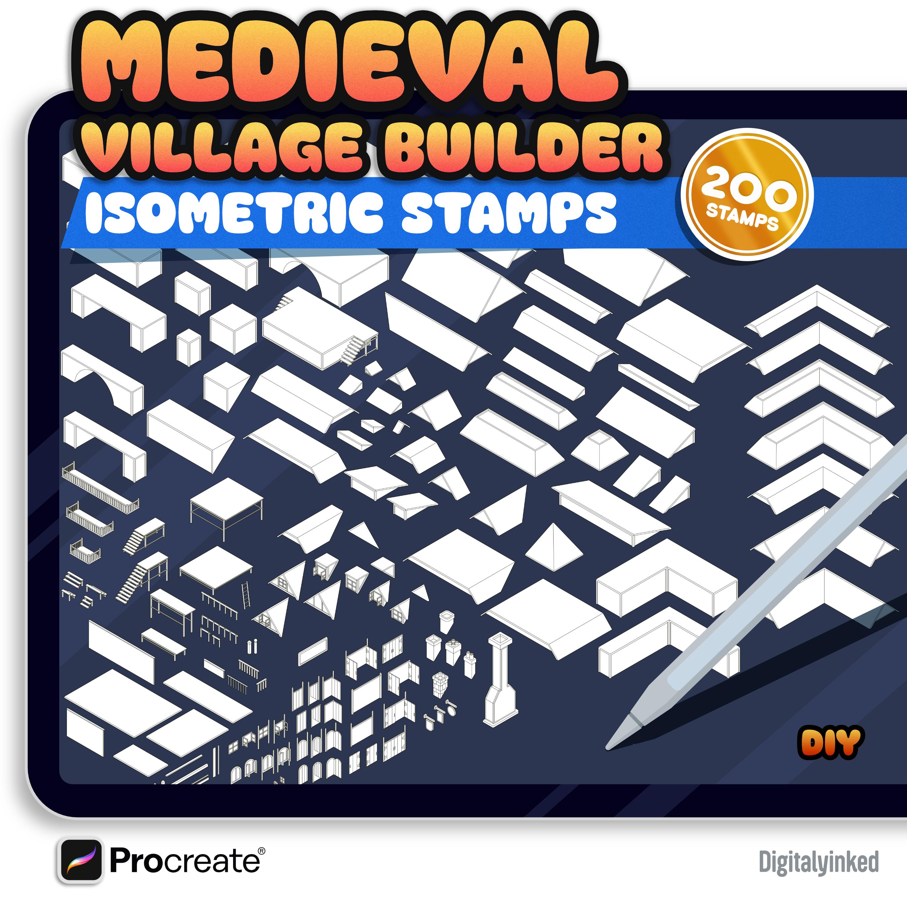 Isometric Medieval Village Builder Procreate Brush Stamps | DIGITAL ...