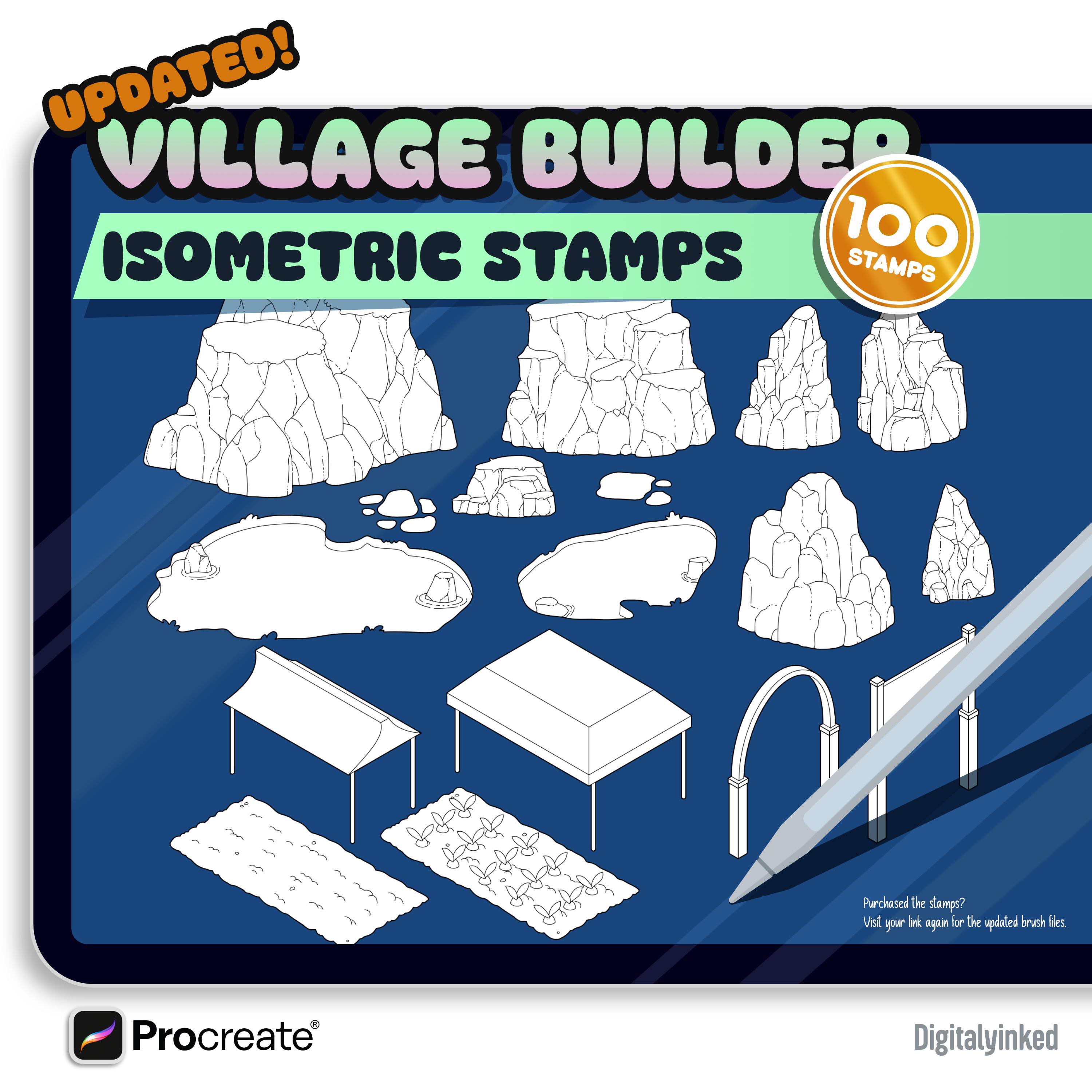 Village Builder 100 Procreate Isometric Brush Stamps - Craft Your Cozy ...