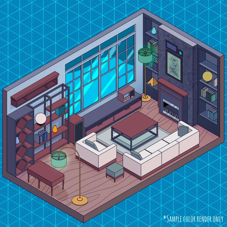 Procreate Isometric Living Room Stamps – 100+ Modern Furniture & Home ...