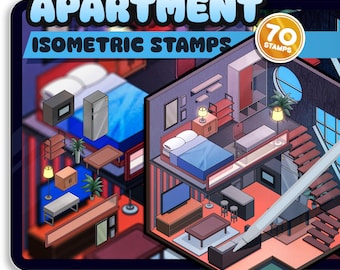 Más de 70 pinceles isométricos para interiores de apartamentos en Procreate / DESCARGA INSTANTÁNEA