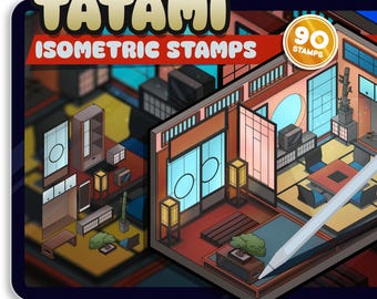 Isometric Tatami Haven: 90 Procreate Brush Stamps for Serene Room Designs | INSTANT DOWNLOAD