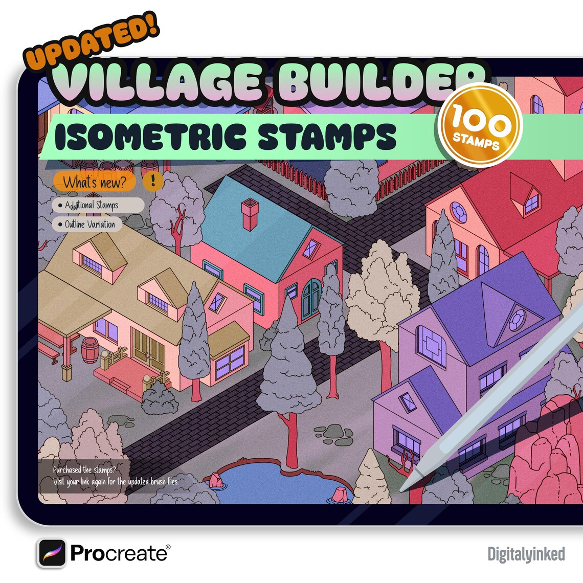 Village Builder 100 Procreate Isometric Brush Stamps - Craft Your Cozy ...