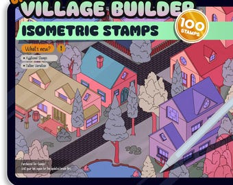 Village Builder 100 izometrycznych stempli pędzla Procreate – Stwórz swój przytulny, wymarzony Hamlet | POBIERZ CYFROWO