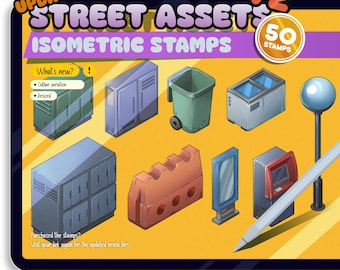 Isometric Street Assets Brush Stamps: Procreate (Instant Download)
