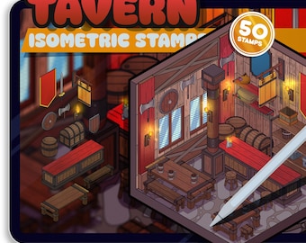 Isometric Tavern Brush Stamps: 55 stempli Procreate (natychmiastowe pobranie)