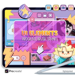 120 divertidos sellos de pincel con elementos de interfaz de usuario para Procreate / DESCARGA DIGITAL