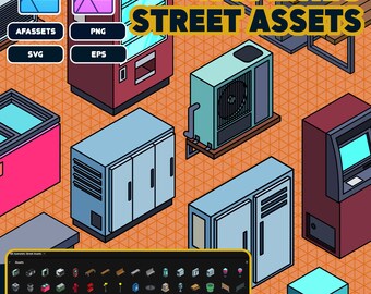 54 Vector Isometric Street Misc Assets | Affinity Designer, Photo, SVG, PNG, EPS | Instant Download