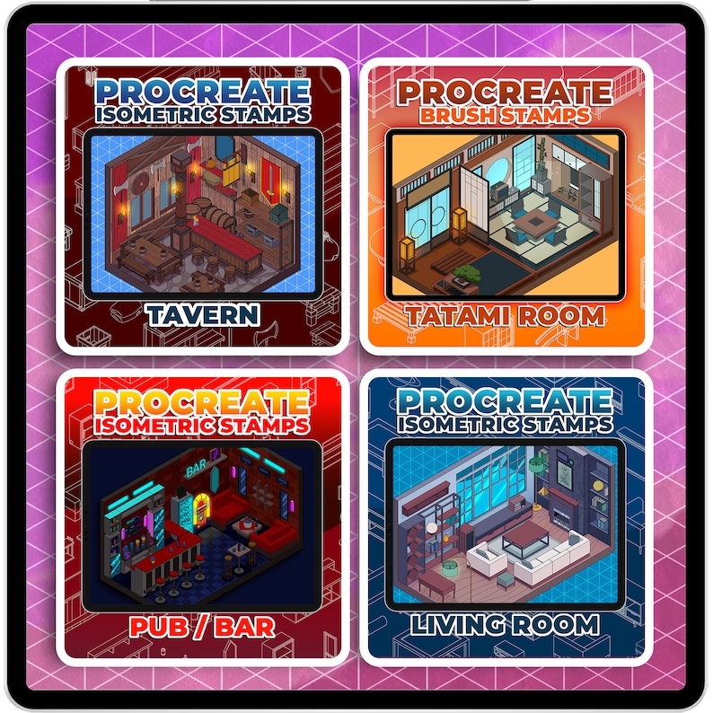 MEGA BUNDLE Procreate Isometric Room Stamps - 850+ Interior Decor ...