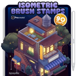 90 Isometric Home Business Building Procreate Brushes - INSTANT DOWNLOAD