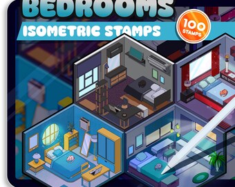 Conjunto de pinceles isométricos para dormitorio de Procreate: sellos de interiores acogedores (descarga digital)