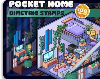 Sellos de habitaciones dimétricas para Procreate: Constructor de hogares acogedores (Descarga digital)