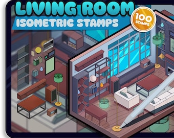 Procreate Isometric Living Room Stamps – 100+ Modern Furniture & Home Decor Brushes for Scene Creation