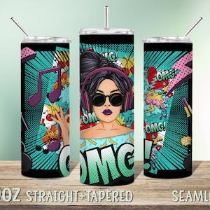 Pop art girl Comic style OMG WOW tumbler for modern young women, 20oz Skinny Tumbler Wrap Sublimation Design, Instant Download Seamless, 98