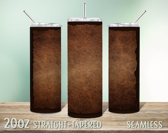 Brown Leather Tumbler Sublimation Design for 20oz Skinny Tumbler Wrap, Instant Download Seamless PNG, Western