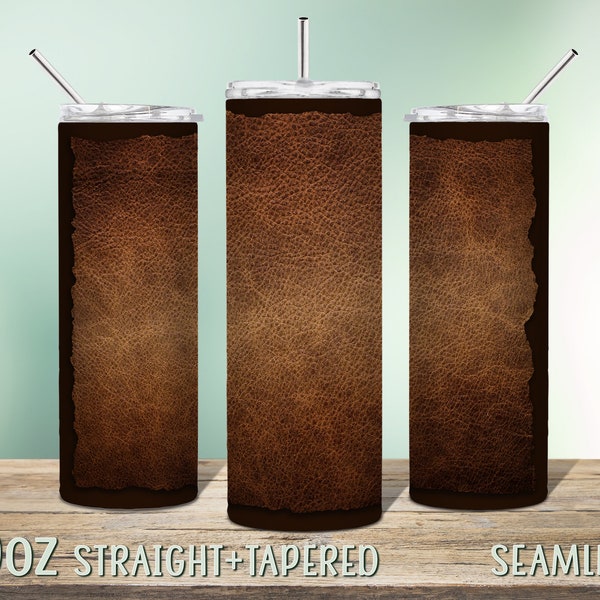 Brown Leather Tumbler Sublimation Design for 20oz Skinny Tumbler Wrap, Instant Download Seamless PNG, Western