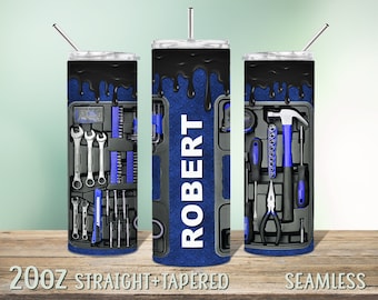 Mechanic Toolbox Custom 20oz Skinny Tumbler Sublimation Design, Add Name or Logo, Blue Gray Tumbler For Men, Father's Day, Seamless PNG 162