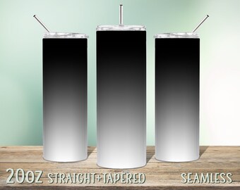Black n White Ombre Tumbler Wrap Sublimation Design for 20oz Skinny Tumbler, Instant Download Seamless PNG, Gradient background template 115