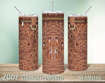 Handbag Tumbler, Sublimation Design 20oz Skinny Tumbler, Instant Download Seamless PNG, Purse Tumbler Wraps, Brown crocodile leather