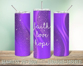 Christian Tumbler Sublimation Design for 20oz-30oz Skinny Tumbler, Instant Download Seamless PNG, Bible Verse, Faith Love Hope