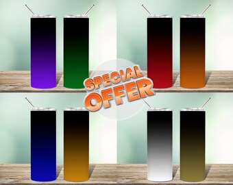 PAQUETE de 8 diseños de sublimación de envoltura de vaso Ombre para vaso delgado de 20 oz, descarga instantánea PNG sin costuras, plantilla de degradado 111B