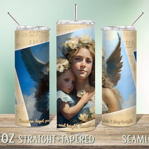 Guardian Angel Christian Tumbler Wrap for 20oz Skinny Tumbler Seamless Sublimation, Angel with child, Gift for baptism, babies, children 212