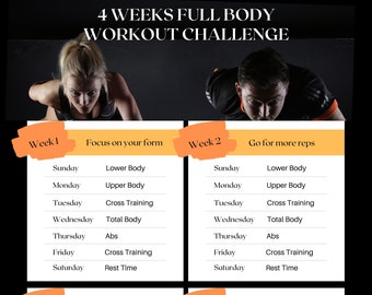 Gym Fitness Workout Challenge Planner, Printable, Digital, PDF