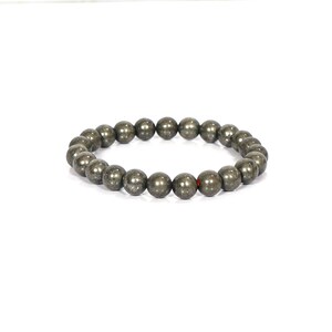 Braccialetto fatto a mano in pirite - Perline di pietre preziose elastiche da 8 mm, braccialetto di cristallo curativo con sacchetto regalo in velluto, gioielli unisex