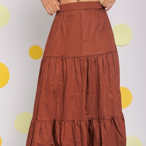 Solid Coffee Brown Summer Resort wear 100% Cotton High Waist Long Skirt|Long Boho Tier Skirt| Lightweight Skirts |Ankle Length Skirts