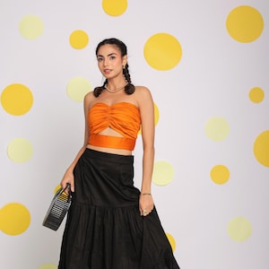 Orange Tube Bralette und schwarzer Maxirock 100% Baumwolle Resort Wear Co-Ord Set | Boho Zweiteiler Set Top Plus Rock für Frauen