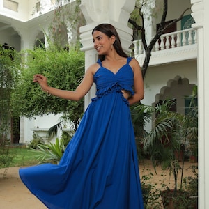 Blue Maxi Dress, Long Dress Cotton Maxi Dress, Aesthetic Party Dress, Flare Dress, One Piece