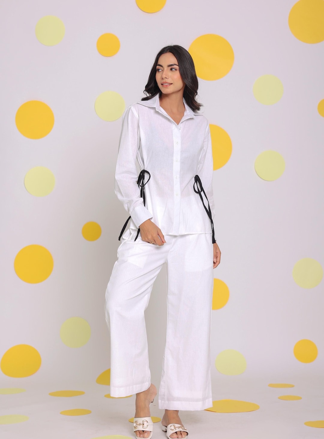 White Noise shirt dress + Pants- Set of 2