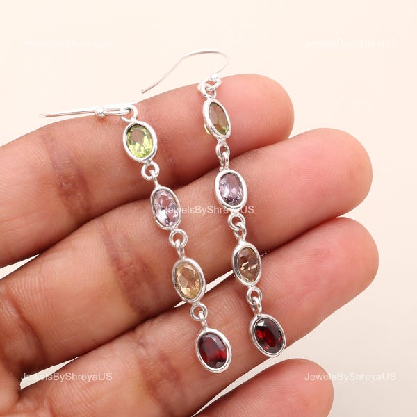 Granat, Citrin, Peridot 925 Silber kleine Ohrringe, Minimalist Multi Birthstone, tägliche Kleidung Mädchen Schmuck