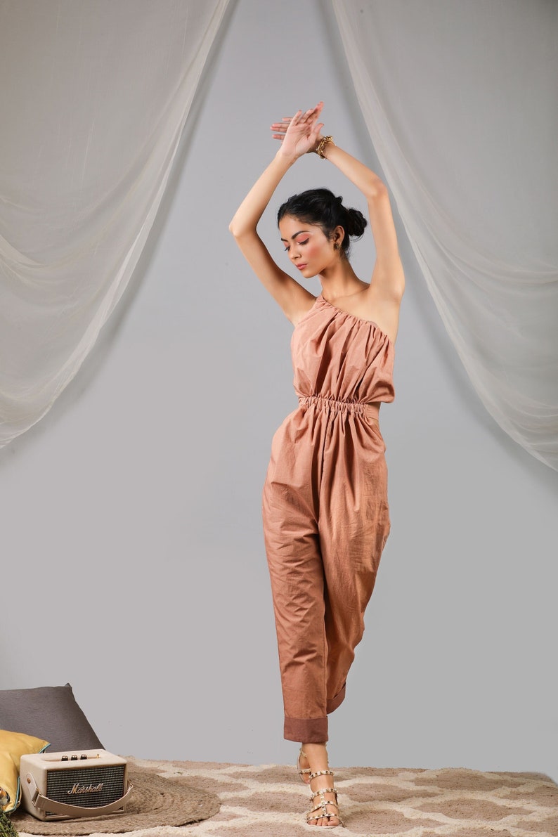 Cross Shoulder Jumpsuit, Italian Cotton One Piece Jumpsuit Set, Summer Dress, Cotton Fabric image 1