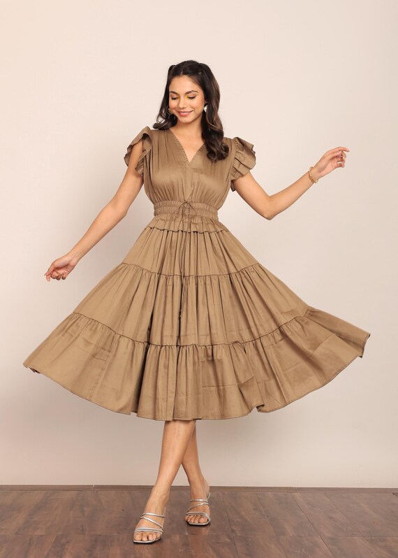 Robe Patineuse Robe Ete Genou Robe Patineuse Ajustée Verte Kaki