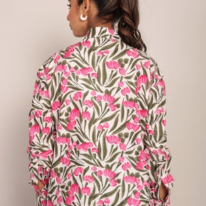 Floral Collared Neck Lantern Sleeve Shirt