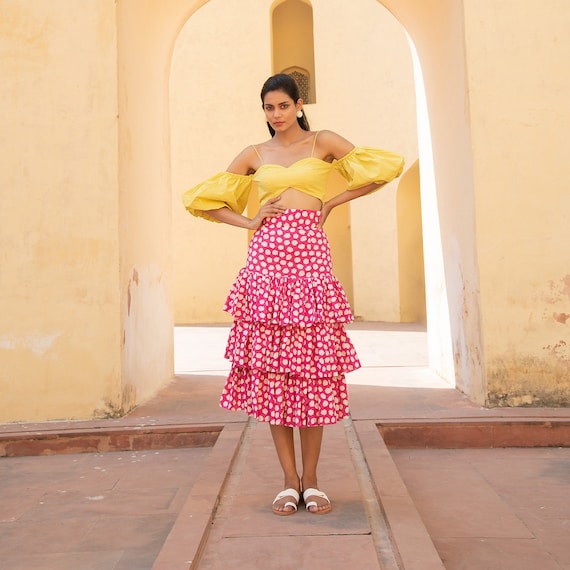 Aesthetic Two Piece Balloon Sleeve Yellow Top Polka Dots Skirt Gift for Girlfriend Etsy UK