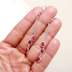 Natural Ruby Dangle Earrings 925 Sterling Silver July Birthstone Jewelry Handmade Gift Idea for Womens Chandelier Earring