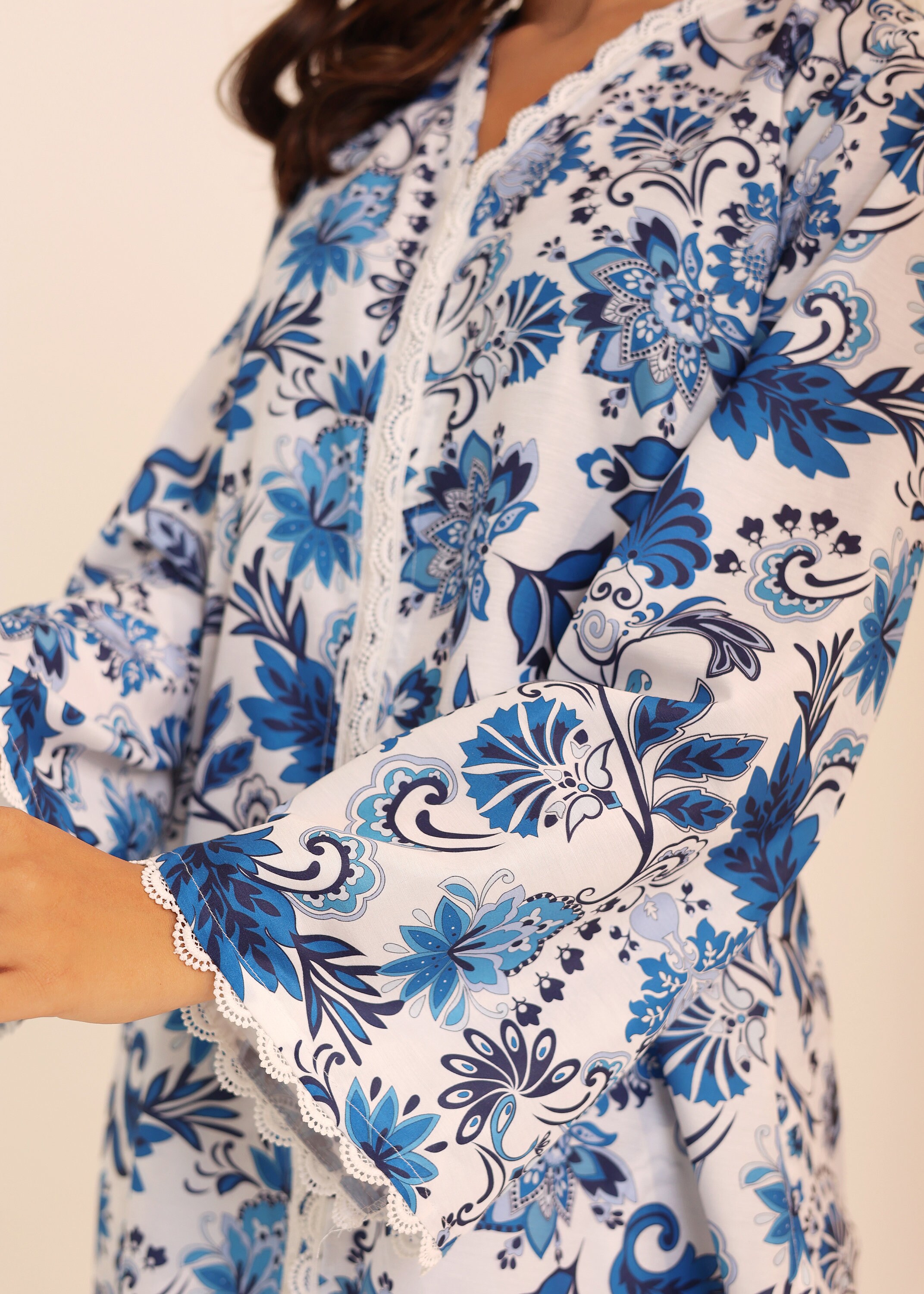 Printed Co-Ord Set with Top and Wide Trousers - Blue main image 1