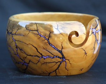 Yarn Bowl Wooden, Lichtenberg Figure & Resin/Wooden Large Yarn Bowl for knitting, Yarn Bowl For Knitters